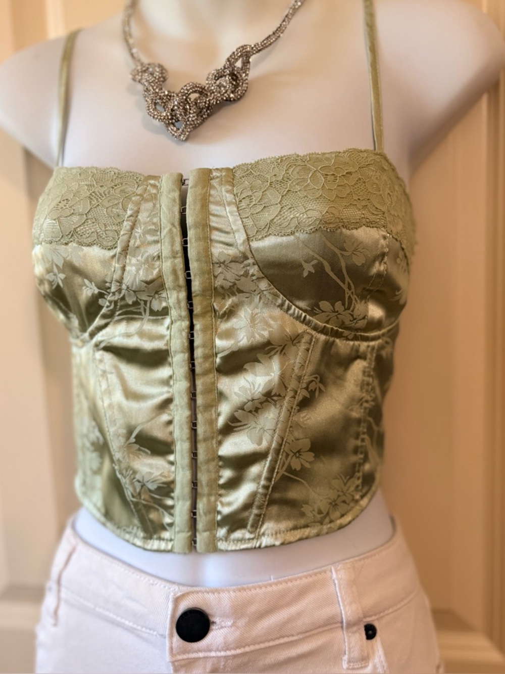 Satin Lace Floral Bustier Corset Top - size s
